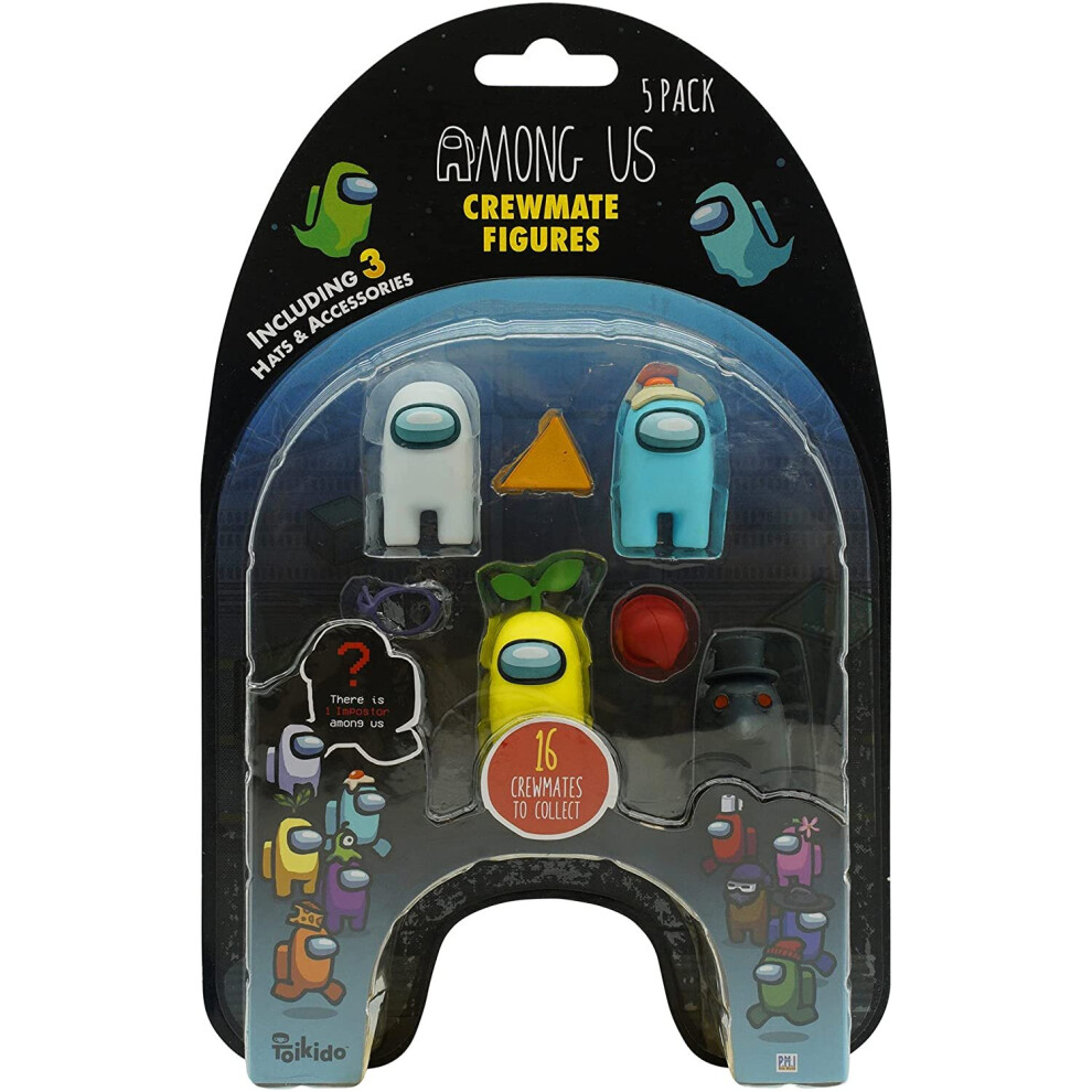 Among-Us Blue Among Us Crewmate Figures 5 Pack Au2040-H, Official Merchandise Perfect Collectable Figure Gift Game Fan (White-Light )