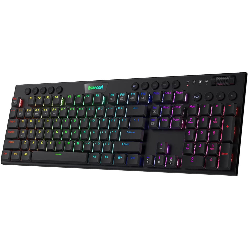 Redragon K618 Horus Wireless RGB Mechanical Keyboard, Bluetooth/2.4Ghz/Wired Tri-Mode Ultra Thin Low Profile Gaming Keyboard...