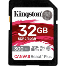 Kingston Canvas React Plus 32GB SD-kort | SDHC UHS-II | 300R/260W U3 V90 | Full HD/4K/8K | SDR2/32GB