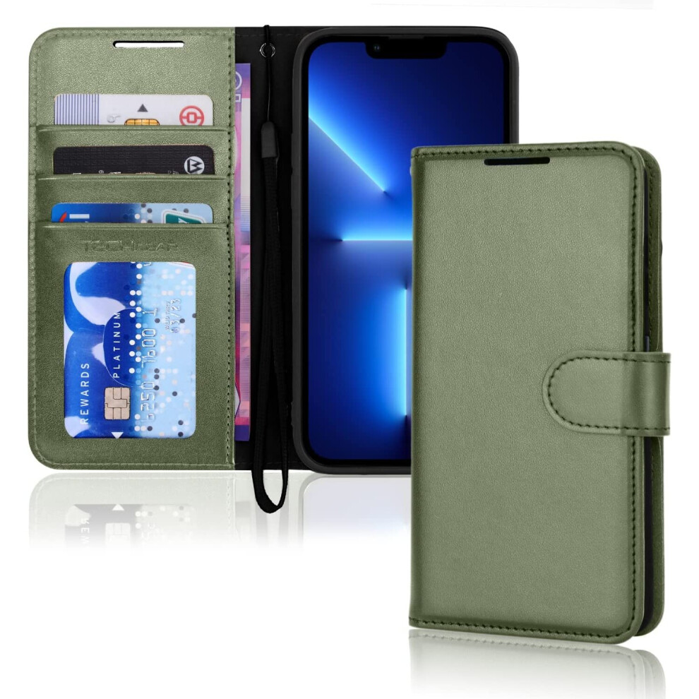 TECHGEAR iPhone 13 Pro Max Leather Wallet Case, Flip Protective Case Cover with Wallet Card Holder, Stand and Wrist Strap -...