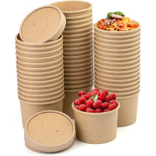 12 oz Kraft Soup Ice Cream Container, Disposable Kraft Paper Soup Cups with Lids Takeaway Kraft Paper Bowl Microwave and Frozen...