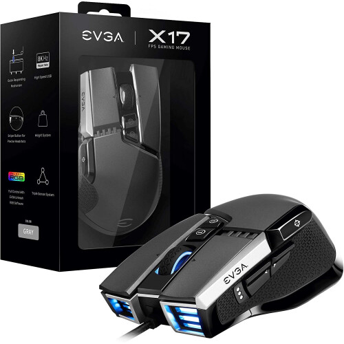 EVGA EVGA X17 Gaming Mouse, Wired, Grey, Customizable, 16,000 Dpi, 5 Profiles, 10 Buttons, Ergonomic 903-W1-17GR-K3