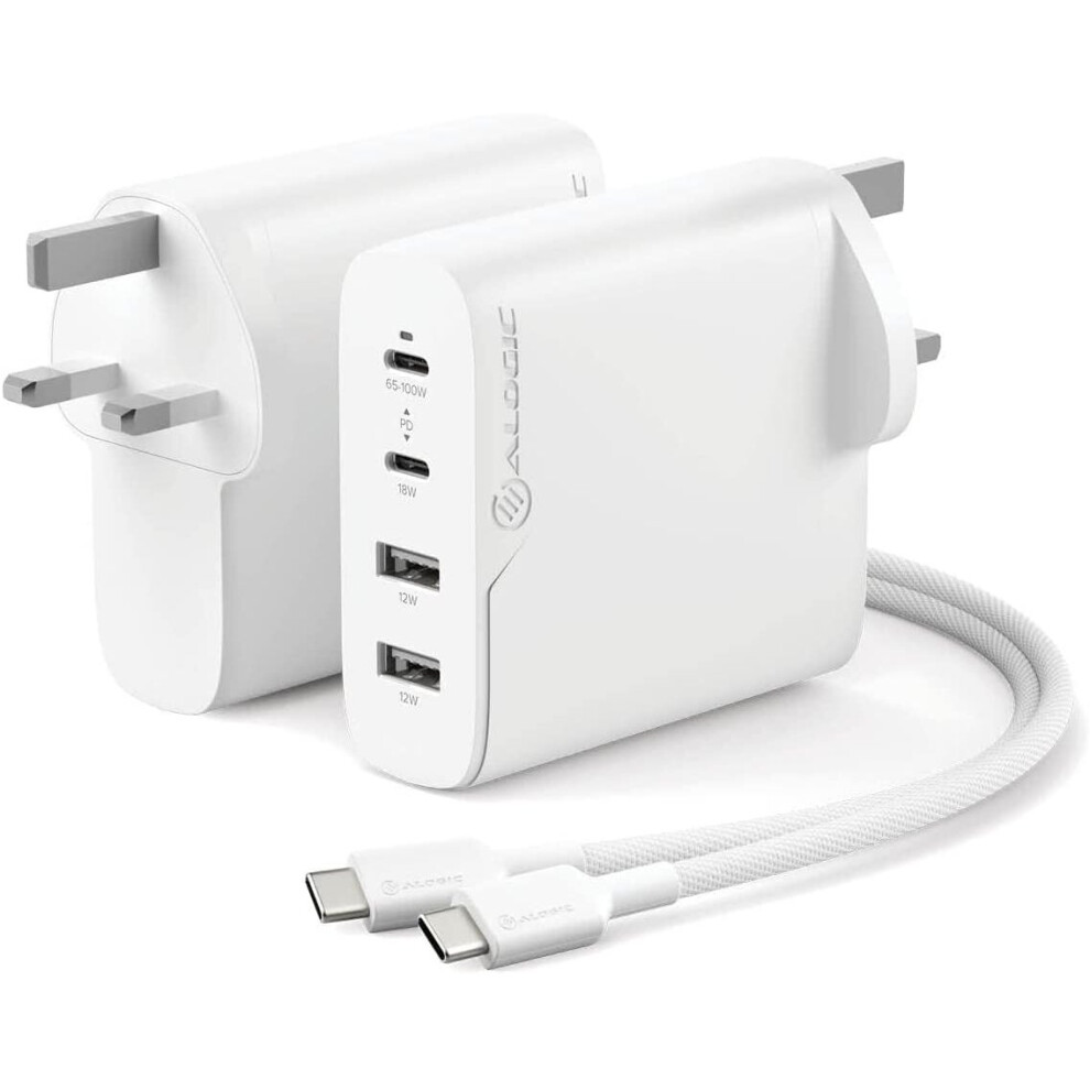 Alogic 100W 4-Port Pd Usb C Wall Charger With Gan Fast Tech, 2 Usb-C, 2 Usb-A, Dynamic Power Allocation, Power Delivery 3.0... 9350784022899