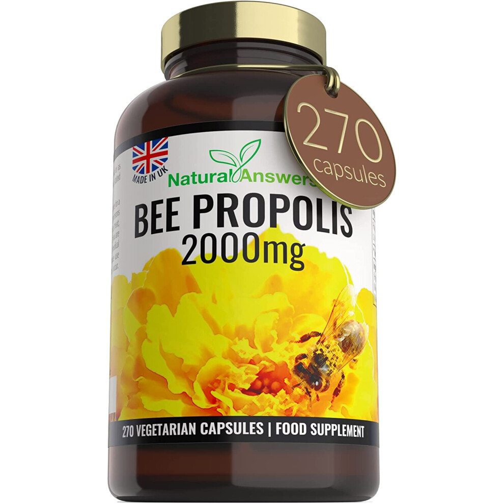Natural Answers Pure Bee Propolis 2000mg – 270 Capsules 135 Servings - 100% Suitable for Vegetarians Bees Propoli