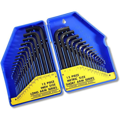 S&R Hexagonal Key Set (30 pcs.) Metric & Imperial - 0.7-10 mm & 0.028 ...