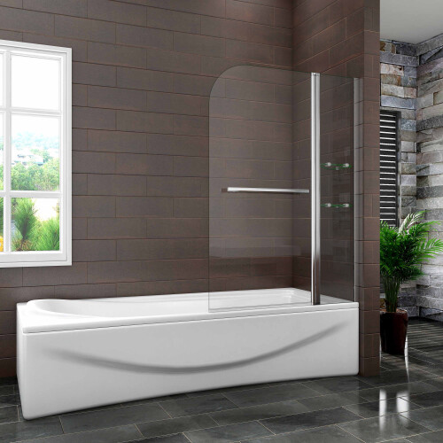 AICA 1200X1400mm Chrome 180?Pivot Bath Shower Screen With Glass
