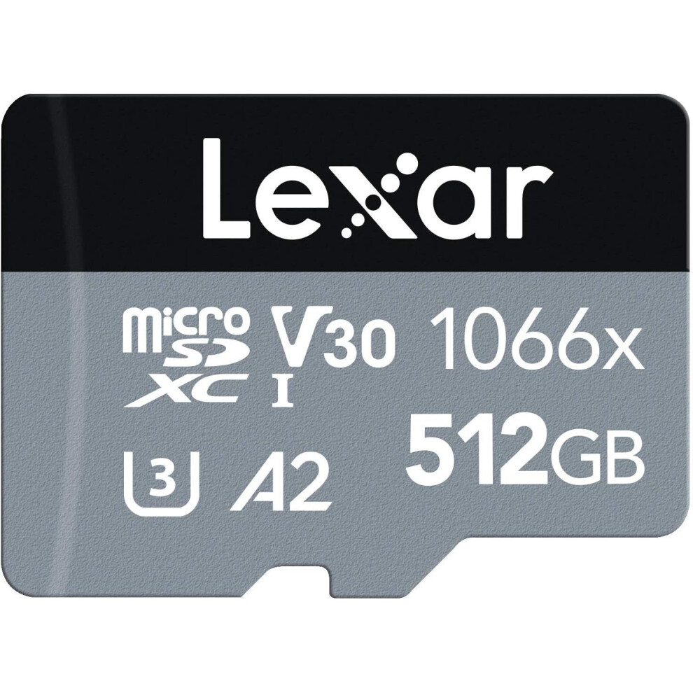 Lexar Professional 1066x 512GB microSDXC UHS-I Card w/ SD Adapter SILVER Series, Up to 160MB/s Read, for Action Cameras,...