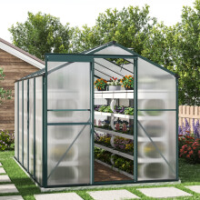 10ft × 6ft Polycarbonate Aluminium Greenhouse with Window and Foundation