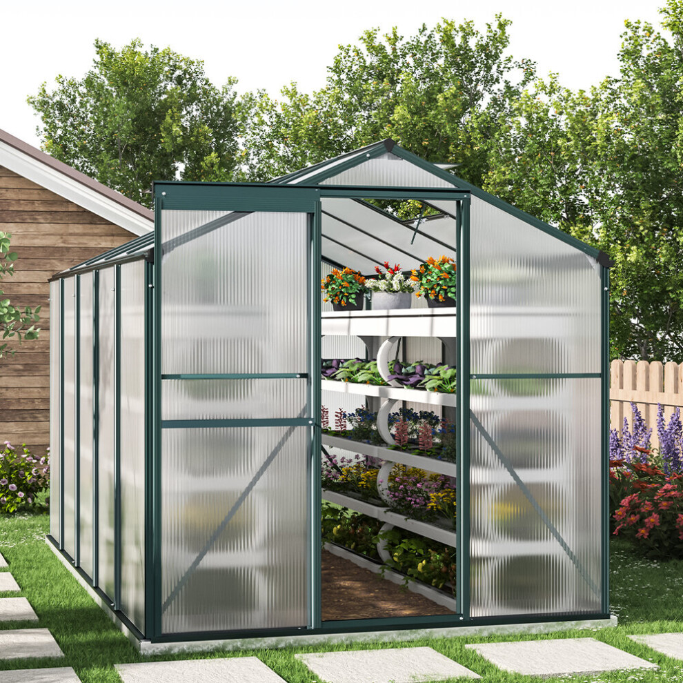 10ft Ã 6ft Greenhouse Polycarbonate Aluminium Greenhouse with Window, Sliding Door, and Foundation