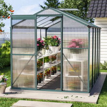 (10x6ft with Base) Greenhouse Aluminium Polycarbonate Garden Green Plant Housing