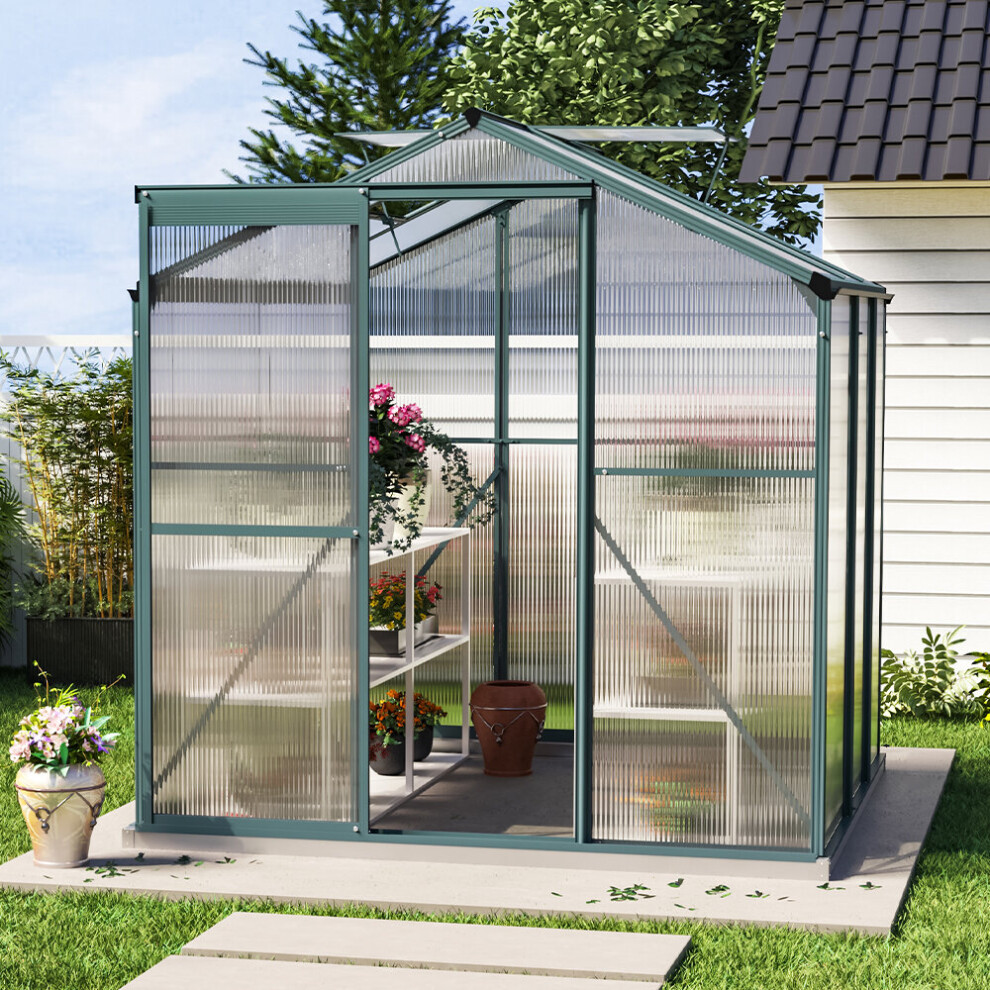 (6x6ft no Base) Greenhouse Aluminium Polycarbonate Garden Green Plant Housing