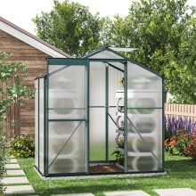 (4x6ft with Base) Greenhouse Aluminium Polycarbonate Garden Green Plant Housing