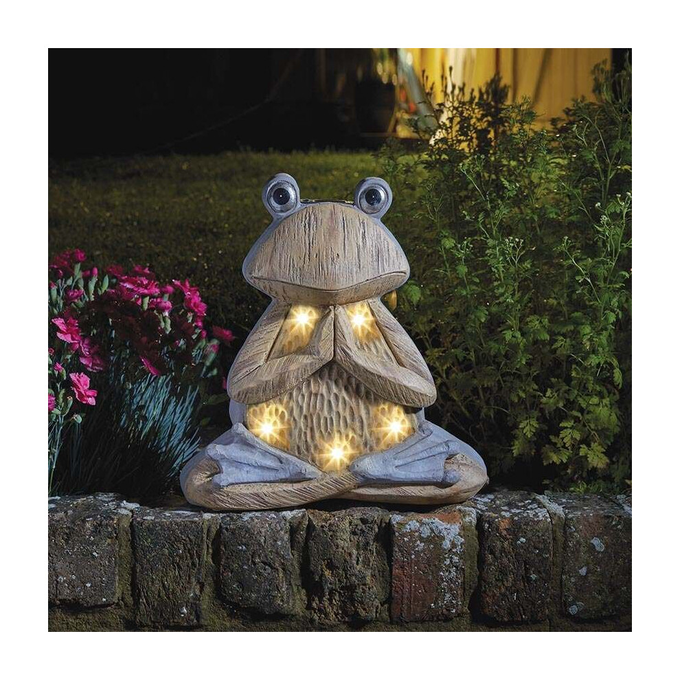 34cm Solar Power Novelty Woodstone LED Frog Light | Outdoor Garden Decoration Ornament