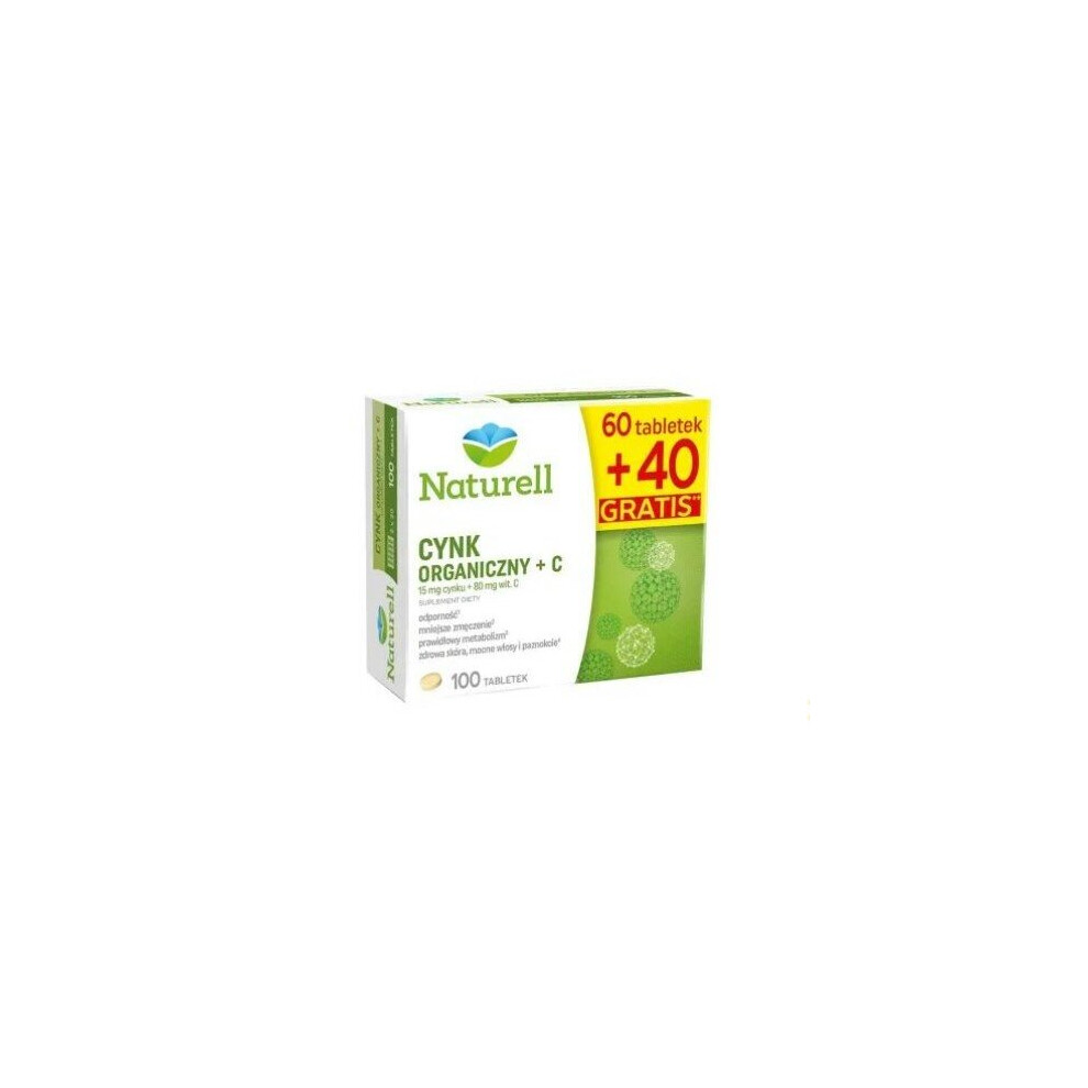 Naturell Cynk Organiczny + C, 60 tabletek + 40 tabletek gratis