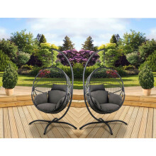 2 Grey Hanging Egg Chair Hammock Single Person Swinging Garden Relaxer