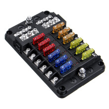 100A 12 Way Blade Fuse Box Holder with LED Indicator Light 32V Positive & Negative