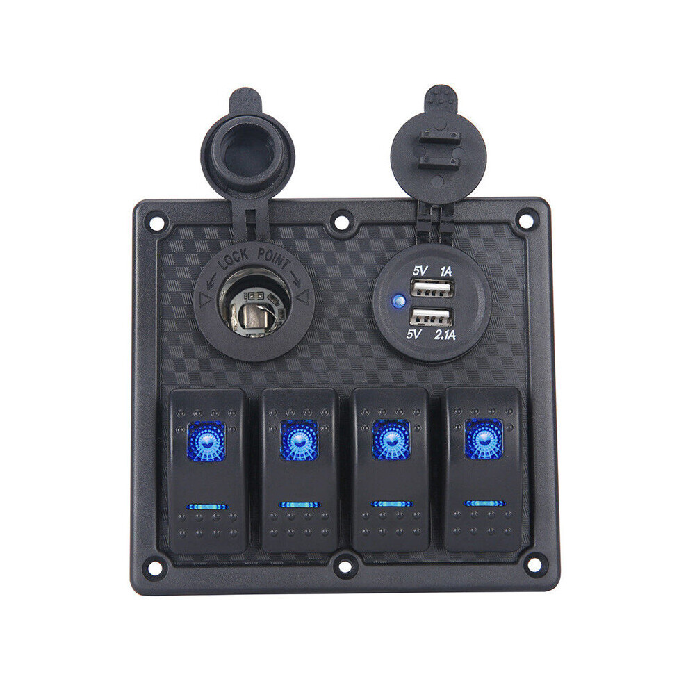 4 Gang 12/24V Switch Panel for Car Boat Marine LED Dual USB ON-OFF Toggle Rocker