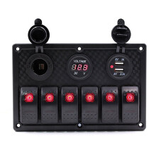 6 Gang Waterproof USB Rocker Switch Panel 12V Circuit Breaker Car Marine Boat