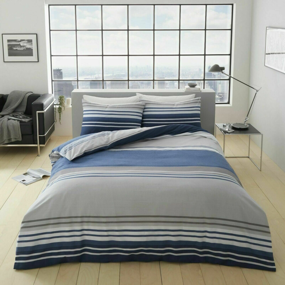 (Blue, King) Luxury Reversible Moxie Duvet Cover Bedding Set