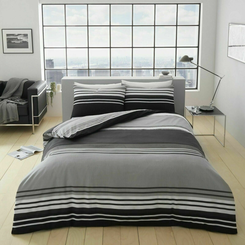 (Black-White, Double) Luxury Reversible Moxie Duvet Cover Bedding Set