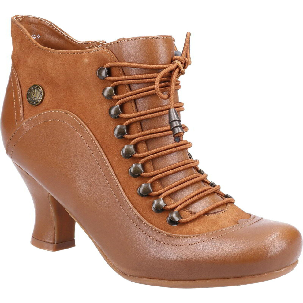 (Tan, UK 4) Hush Puppies Vivianna Wide Fit Brown Leather Victorian Lace Up Boots