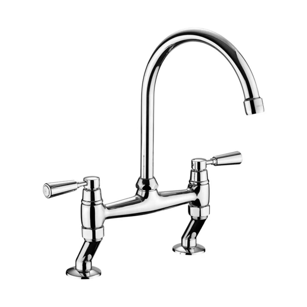 Rangemaster Belfast Kitchen Tap Dual Lever Bridge, 360° Swivel Area