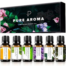 Essential Oils by PURE AROMA 100% Pure Therapeutic Grade Oils kit- Top 6 Aromatherapy Oils Gift Set-6 Pack, 10ML(Eucalyptus, Lavender, Lemon Gras