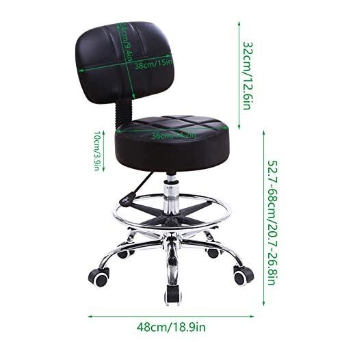 KKTONER Swivel Round Rolling Stool PU Leather with Adjustable Foot Rest, Height Adjustable Task Work Drafting Chair with Back (Black) 2