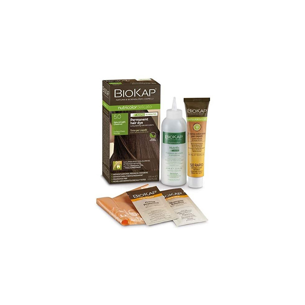 Biokap Brown Natural Light Chestnut 5.0 Rapid Hair Dye 135 Ml - Works In Just 10 Mins, Permanent, Vegan & Natural Nourishing Formula Suitable For