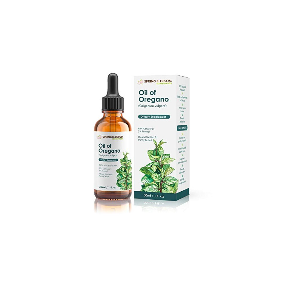 Spring Blossom 30Ml Oregano Oil 100% Pure & Undiluted Min 92% Carvacrol Super-Strength Himalayan Essential Oil Of Oregano (Origanum Vulgare) Highly Potent Immun