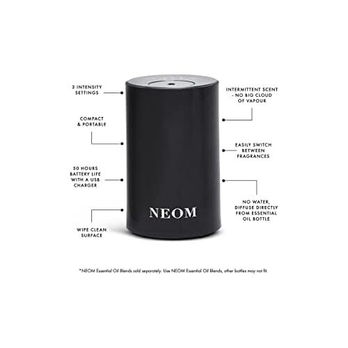 Neom  NEOM  Portable Wellbeing Pod Mini Essential Oil Diffuser Black | Rechargeable USB & Waterless | Aromatherapy Oil Diffuser for Small Spaces 1