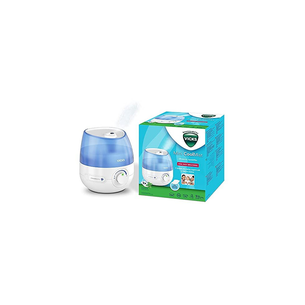 Vicks Mini Cool Mist Ultrasonic Humidifier (Compact, Quiet, For Better Sleep, Cough And Cold, Comfort, Essential Oils, Humidity, Rooms Up To 15M2