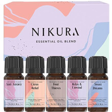 Nikura | Blends Best Sellers Essential Oils Gift Set (5 x 10ml) | Anti-Anxiety, Citrus Relief, Four Thieves, Relax & Unwind, Sweet Dreams