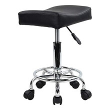 KKTONER Square Rolling Stool PU Leather Height Adjustable Swivel Massage SPA Salon Stools Task Chair with Wheels (Black)