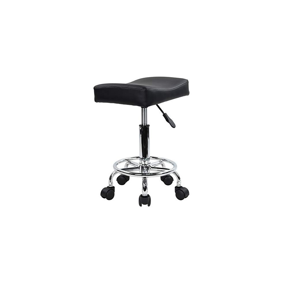 KKTONER Square Rolling Stool PU Leather Height Adjustable Swivel Massage SPA Salon Stools Task Chair with Wheels (Black)