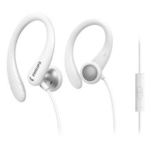Philips A1105WT/00 Sports In-Ear Headphones with Flexible Ear Hook, Bass Beat Vents, IPX2 Sweat Resistant, Inline Remote