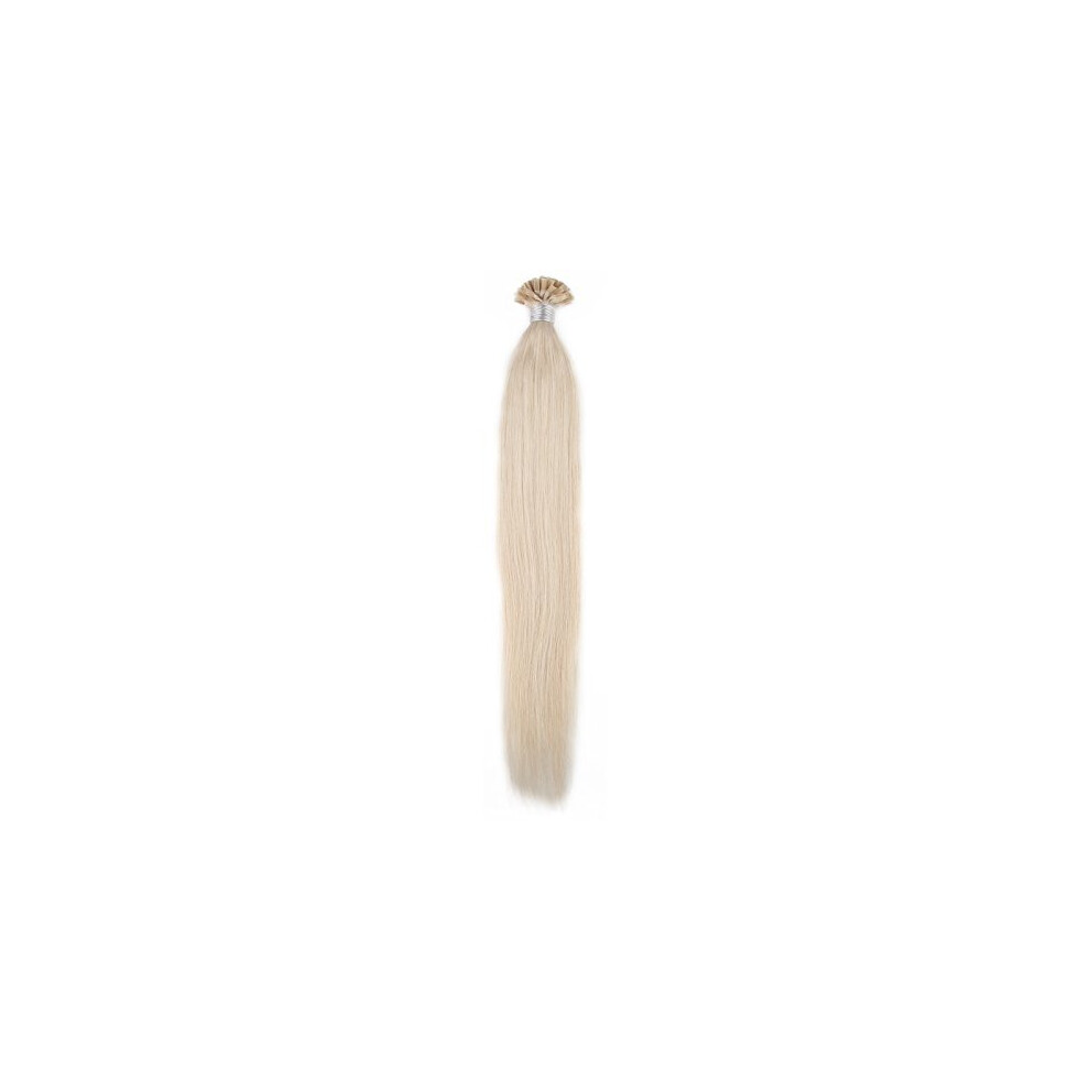 Beauty7 50 Strands Nail U Tip Remy Human Hair Extensions Platinum Blonde 60# Pre Bonded Natural Straight 0.5G/Strand 20 Inch Silver