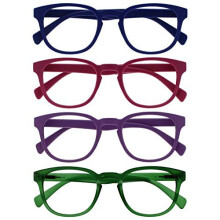 Opulize Pop 4 Pack Retro Round Blue Pink Purple Green Mens Womens Reading Glasses Spring Hinges RRRR2-3456 +3.50