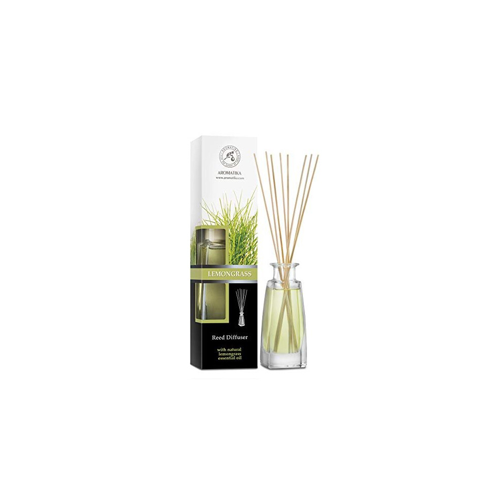 Aromatika Trust The Power Of Nature Lemongrass Reed Diffuser W/ Natural Essential Oil 100Ml - Scented Reed Diffuser - Non Alcohol - Gift Set W/ 8 Bamboo Sticks - Best For Aromathera