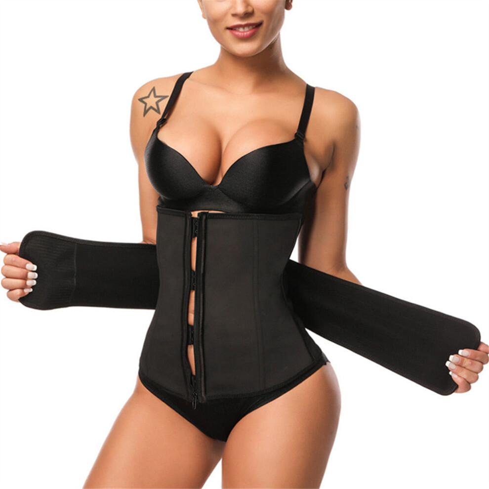 (Black, 2XL) Rubber Steel Boned Waist Slim Waist Cinches