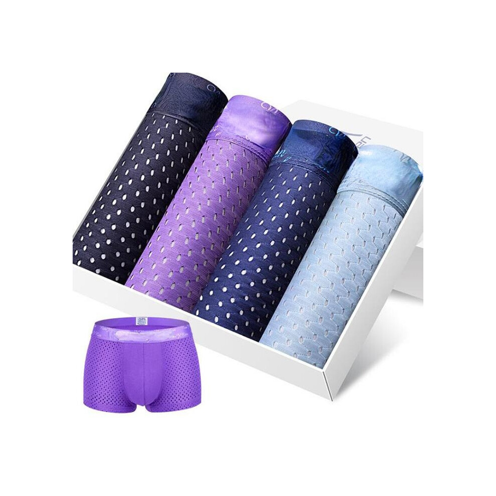 (Dark and Purple, 2XL) 4 Pieces Mens Mesh Ice Silk Breathable Underwear