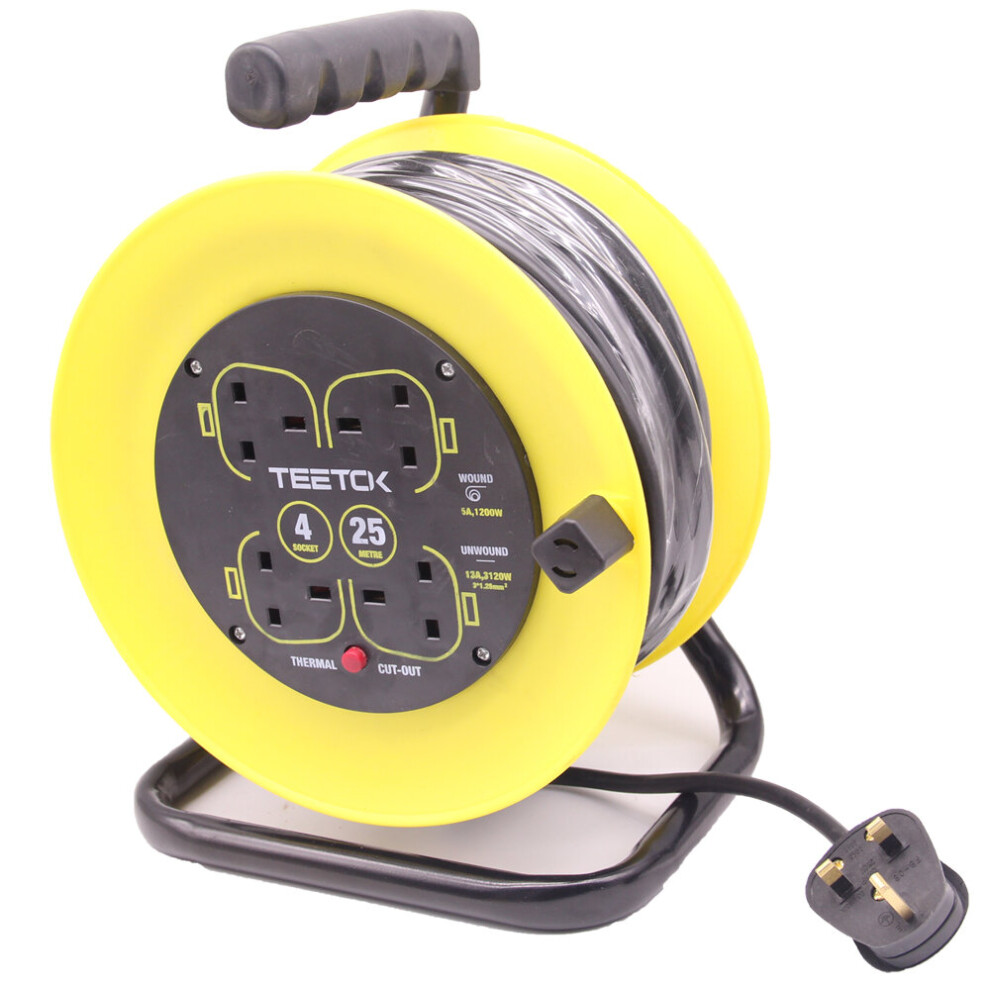 Outdoor Extension Cable Reel 25 13A 4Way Gang Socket Electrical Lead