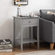 woodluv Bedside Drawer with Shelf Cabinet Side Table Storage Unit - Grey