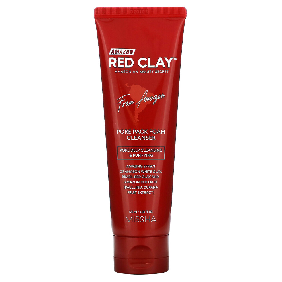 Missha Red Amazon Clay, Pore Pack Foam Cleanser, 4.05 Fl Oz (120 Ml)
