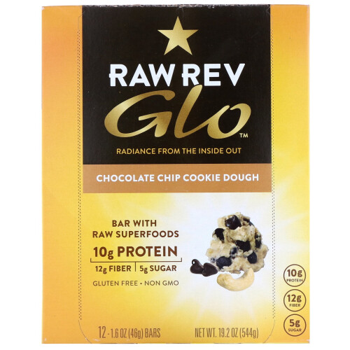 Raw Rev, Glo, Chocolate Chip Cookie Dough, 12 Bars, 1.6 oz (46 g) Each 1