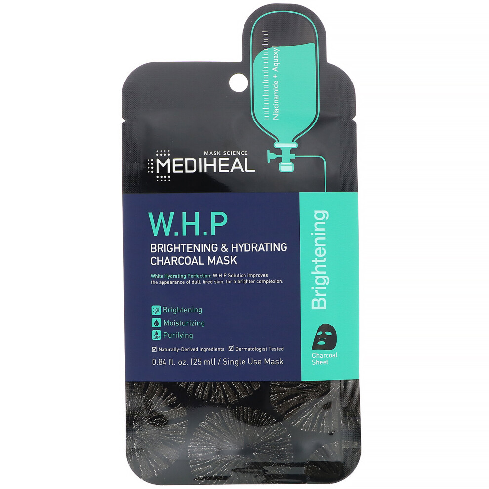 Mediheal , W.h.p, Brightening & Hydrating Charcoal Beauty Mask, 5 Sheets, 0.84 Fl Oz (25 Ml) Each