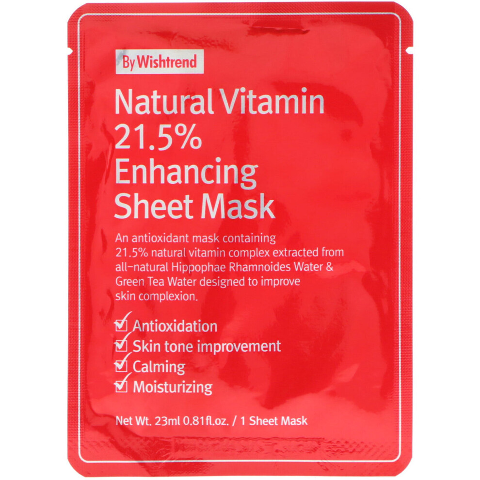 By Wishtrend Wishtrend, Natural Vitamin 21.5% Enhancing Beauty Sheet Mask, 1 Sheet, 0.81 Fl Oz (23 Ml)
