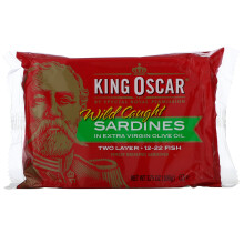 King Oscar, Wild Caught, Sardines In Extra Virgin Olive Oil, Two Layer 12-22 Fish, 3.75 oz (106 g)