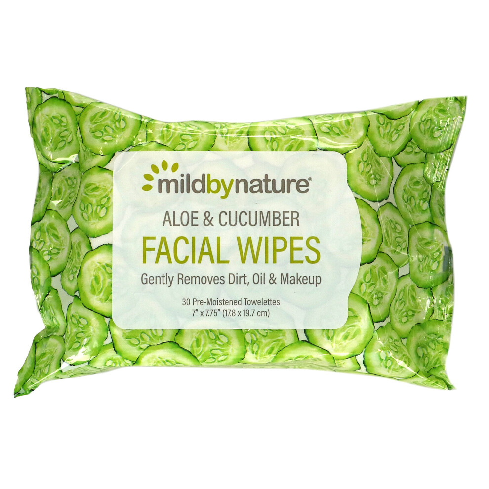Photos - Facial / Body Cleansing Product Mild By Nature , Aloe & Cucumber Facial Wipes, Biodegradable, 30 Pre-Moistened Towelettes 