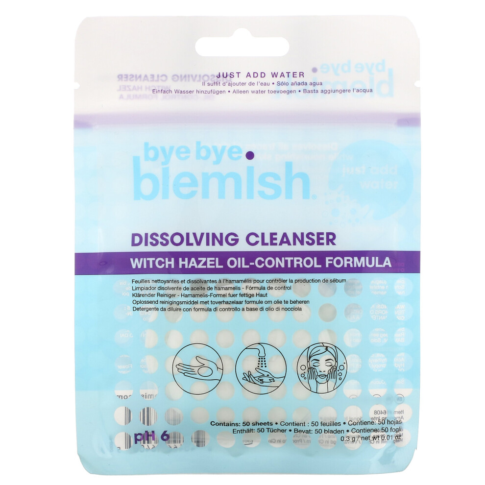 Bye Bye Blemish , Dissolving Cleanser, Witch Hazel Oil-Control Formula, 50 Sheets, 0.01 Oz (0.3 G)